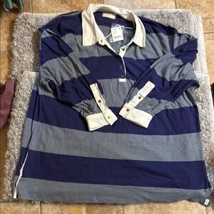 Free People Women's Long Sleeve Striped Top - Blue and Gray